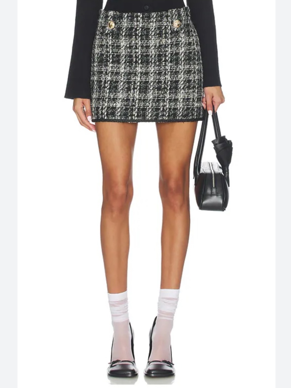 Lovers + Friends Black & White Plaid Tweed Mini Skirt